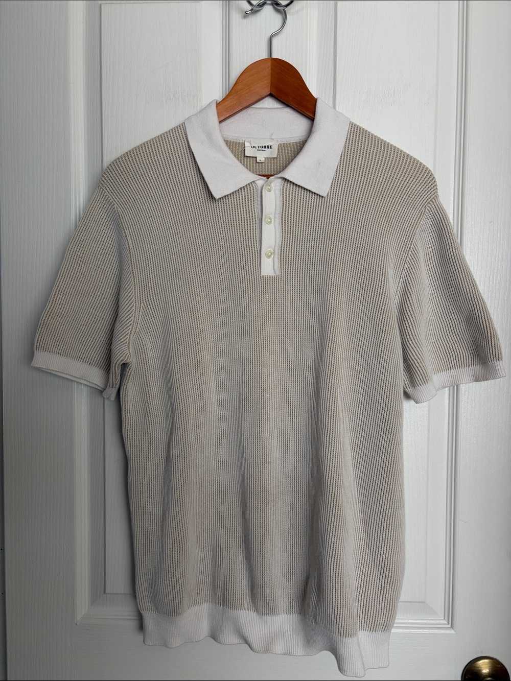 Octobre Beige Knit Polo Shirt with White Trim